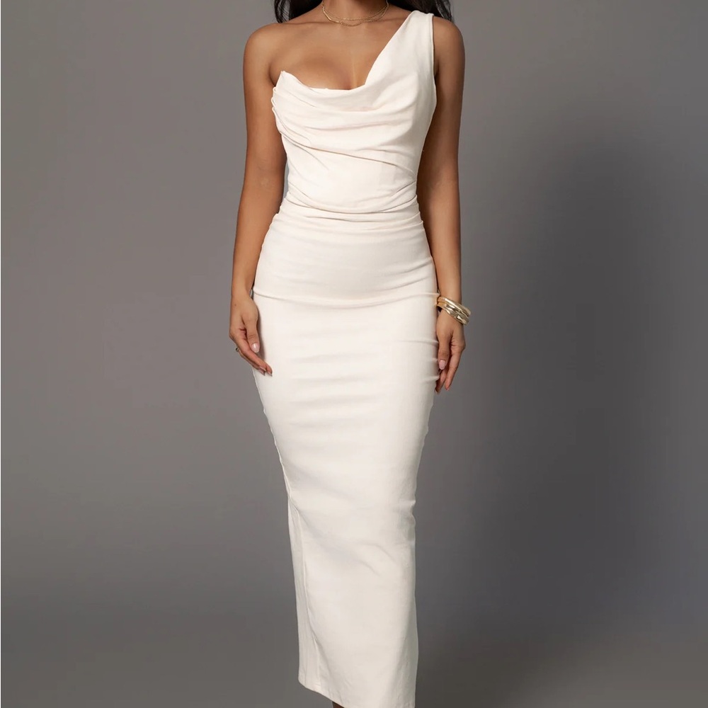 Buttercream Denim Krishna One Shoulder Maxi Dress